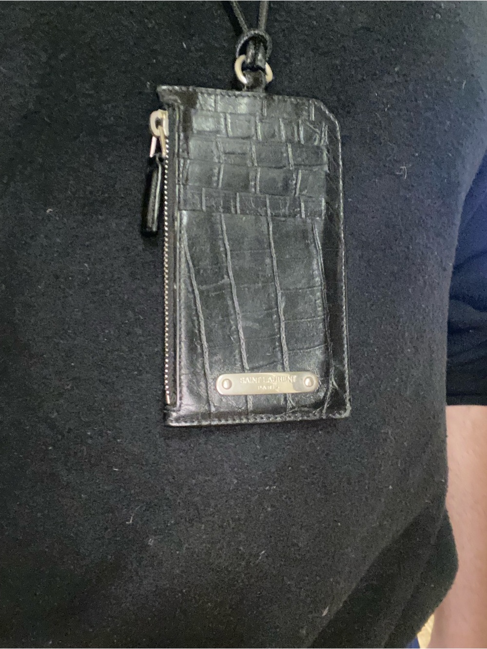 Saint Laurent Black Croc-Embossed Leather Zip Card Case with Gold Logo - Picture 4 of 4